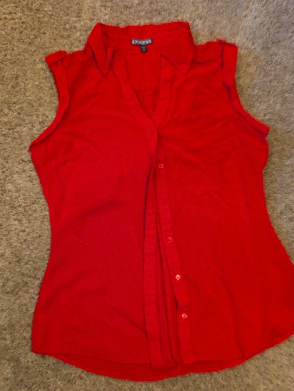 Express Red Sleeveless Button-Down Shirt